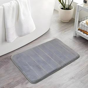 Memory Foam Bathroom Mat 80×50cm | Coral Velvet Super Soft Non-Slip Bath Rug | Quick Water Absorbent & Machine Washable | Grey