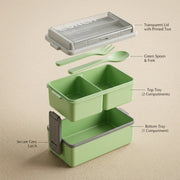 Double Layer Lunch Box with 3 Compartments, Spoon & Fork | BPA-Free Leakproof Bento Box