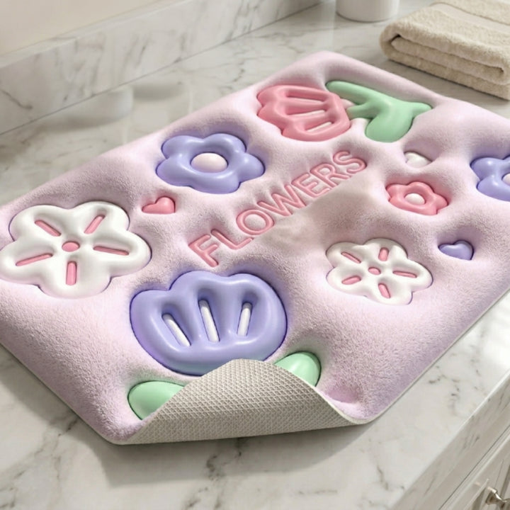 Cute 3D Flower Bathroom Floor Mat | Soft Non-Slip Absorbent Bath Rug Kawaii Floral Decorative Washable Door Mat