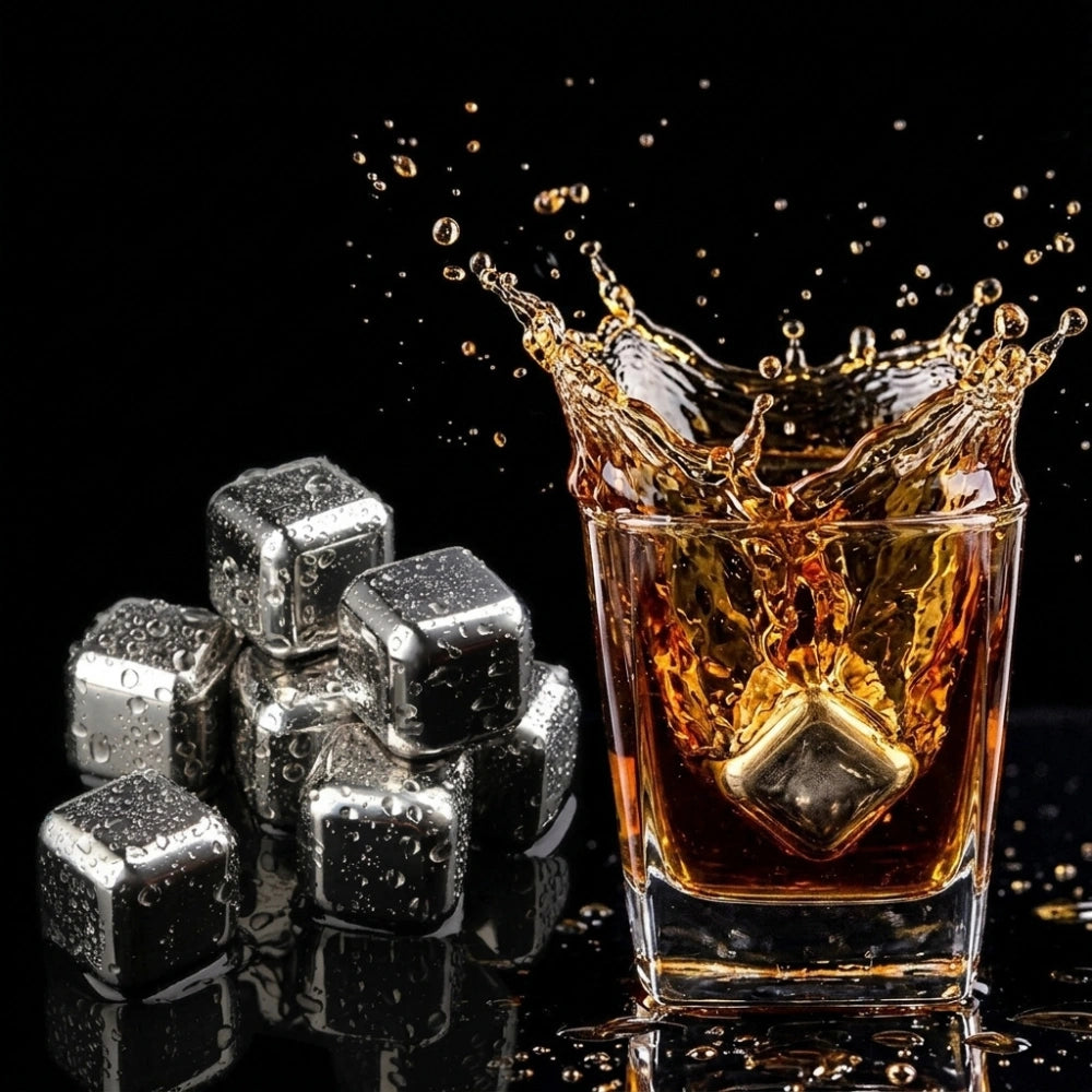 4PCS Reusable Stainless Steel Whiskey Stones | Metal Ice Cubes for Whiskey, Cocktails & Beverages | Drink Chilling Cubes Set