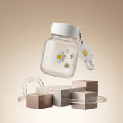 300ml Daisy Glass Water Bottle | Cute Frosted Glass Bottle with Daisy Charm | Portable Mini Water Bottle for Women, Girls & Teens