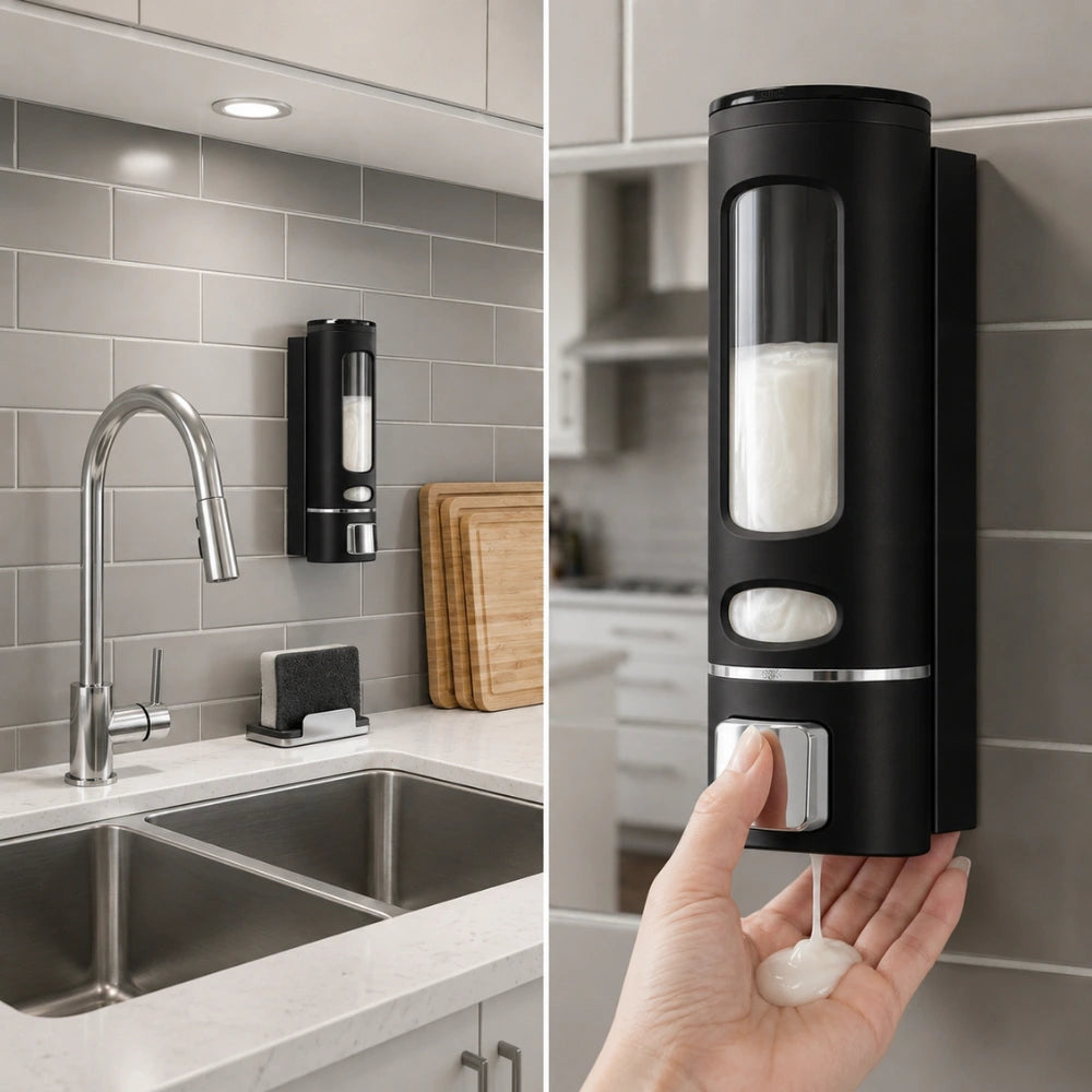 Wall Mounted Liquid Hand Wash Soap Dispenser | Refillable Manual Pump Dispenser for Bathroom & Kitchen