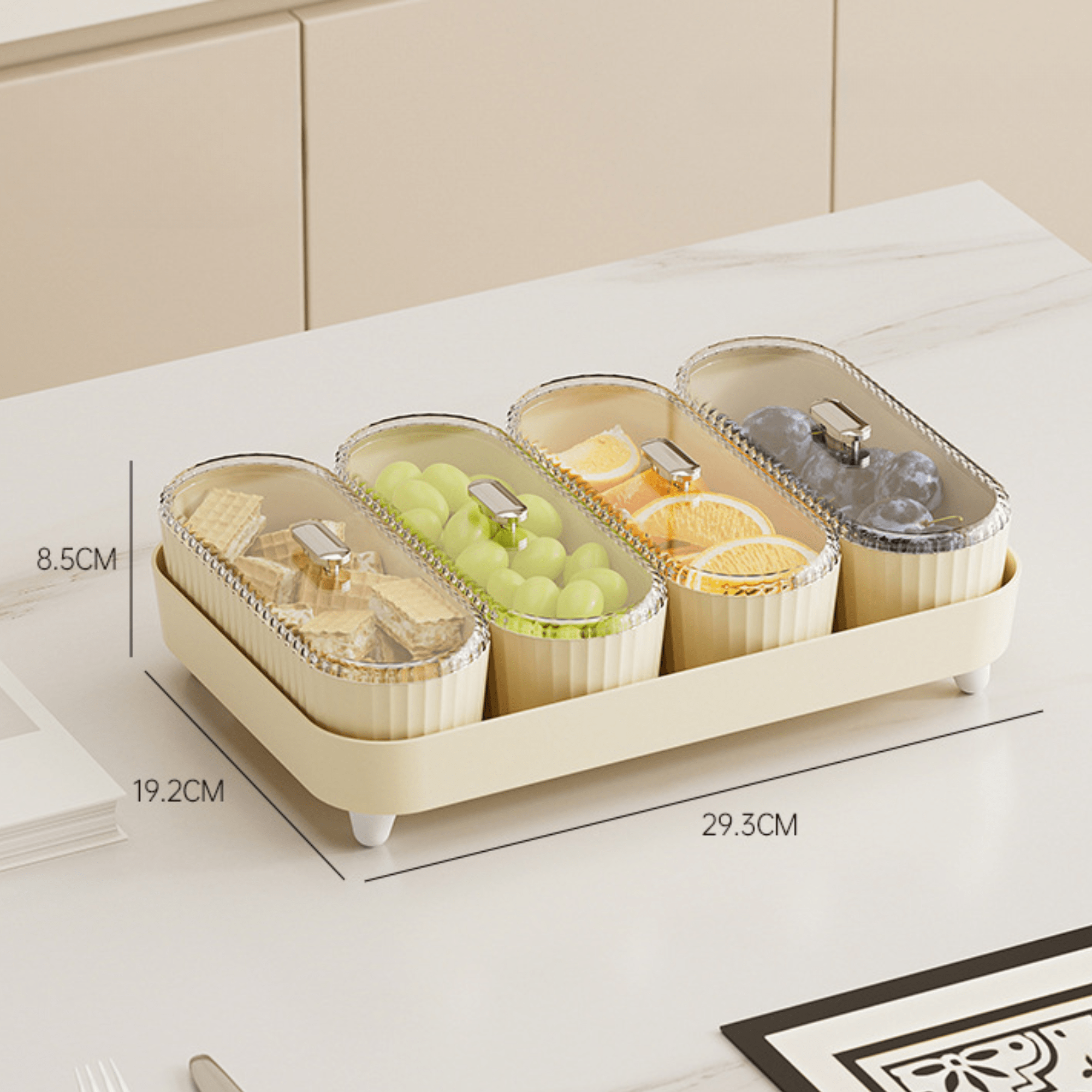 4-Compartment Snack Tray with Lid | Portable Fruit & Kids Lunch Organizer