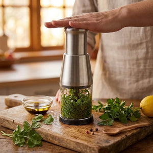Manual Press Garlic Chopper | Stainless Steel Mini Food Chopper & Garlic Mincer | Compact Hand Press Vegetable Dicer