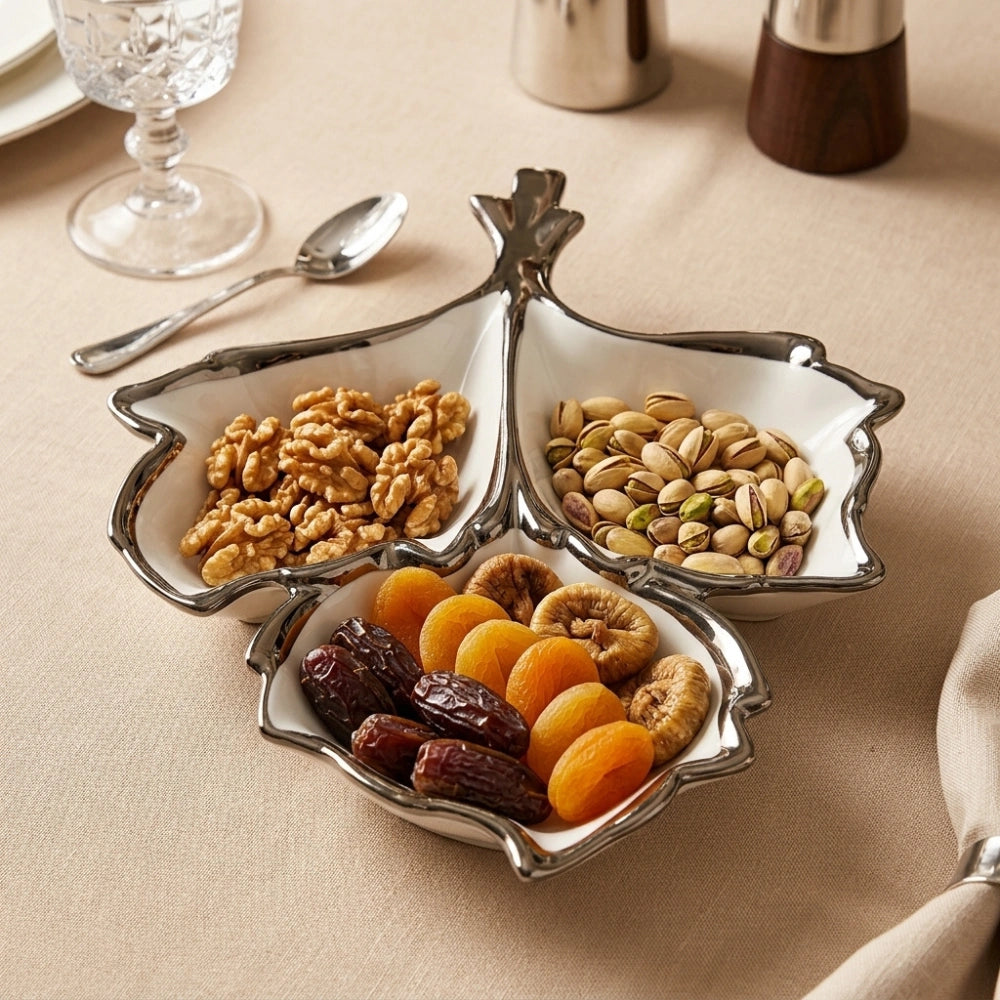 Ceramic Leaf Serving Plate for Snacks, Dry Fruits & Desserts | Elegant Leaf Shape Serving Platter for Fruits, Appetizers & Dining Table Serveware