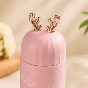 350ml Cute Deer Glass Water Bottle | Leakproof Insulated Flask with Antler Lid | BPA-Free Reusable Sipper for Kids, Girls & Travel (1Pcs)