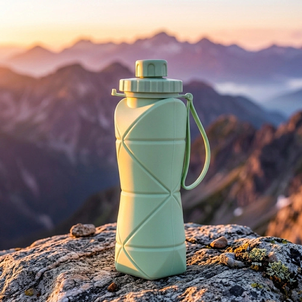 600ml Folding Silicone Water Bottle | Collapsible BPA-Free Sports Bottle, Leakproof Travel Water Bottle for Gym, Hiking, Camping, Cycling & Outdoor Activities