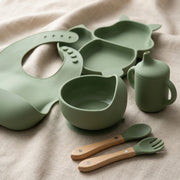Cat Shaped Silicone Baby Feeding Set | 6 Piece BPA-Free Baby-Led Weaning Kit with Bib, Suction Bowl, Plate, Cup, Spoon & Fork