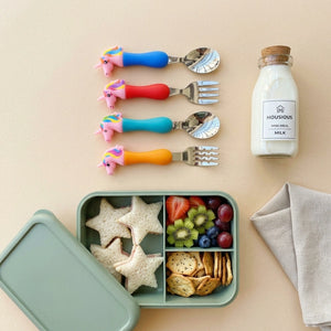 Unicorn Baby Feeding Spoon & Fork Set | Silicone Handle Stainless Steel Cutlery for Babies, Toddlers & Kids | BPA-Free Self Feeding Tableware