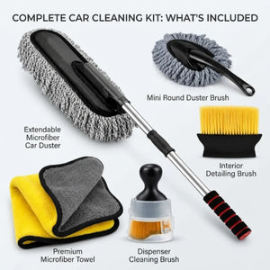 5 PCs Microfiber Car Duster with Long Handle Car Cleaning Brush Exteriror and Interiror Car Cleaning Cloth Car Ac Vent Cleaner Brush for Car, Motorbike, SUVs Car Cleaning Kit