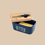Ceramic Butter Dish With Lid & Knife – Airtight Butter Keeper Container with Silicone Seal for Countertop & Refrigerator