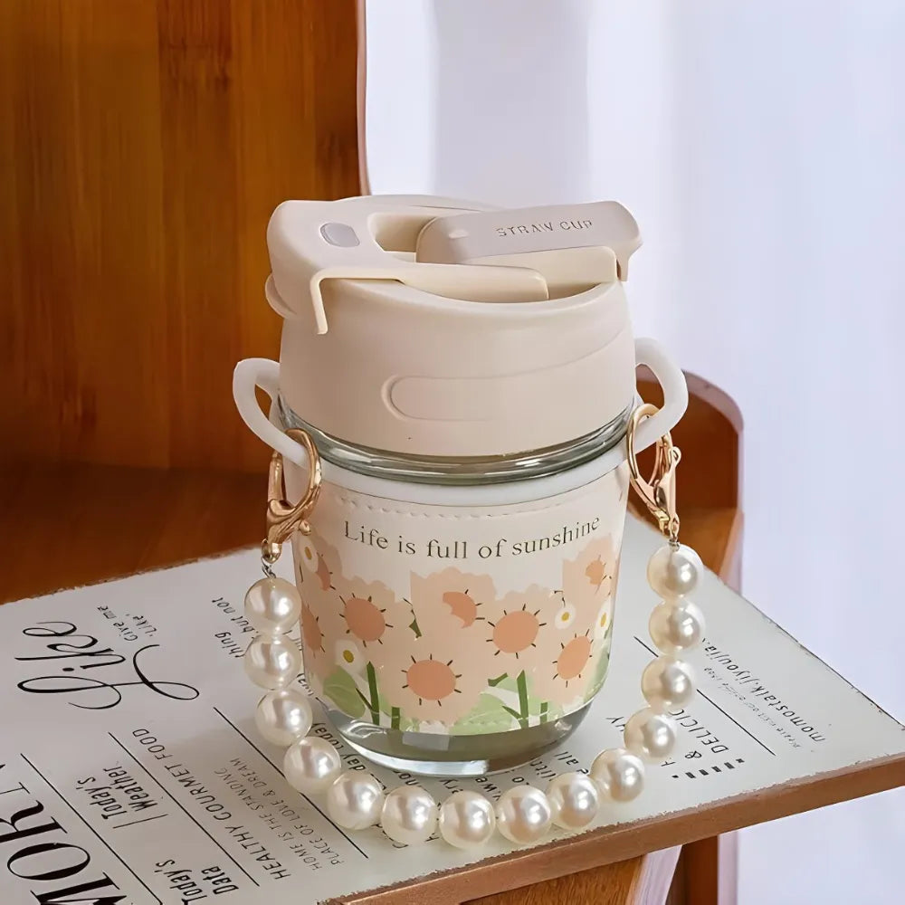 350ml Premium Clear Glass Mug with Lid & Straw | Leakproof Reusable Coffee, Juice & Smoothie Tumbler for Home, Office & Travel