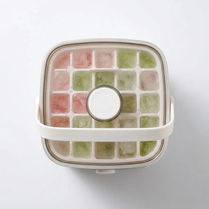 Double Layer Ice Cube Maker with Storage Box, BPA-Free Plastic, Push-Button Release, Transparent Drawer, Carry Handle
