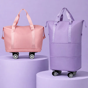 Foldable Expandable Travel Duffle Bag with Wheels – Large Capacity Rolling Trolley Weekend Bag for Travel & Luggage Storage