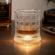 LED Rotating Whiskey Glasses 300ml – Pack of 2 | Crystal Cut 360° Spinning Rocks Glasses with LED Base for Whiskey, Scotch & Cocktails