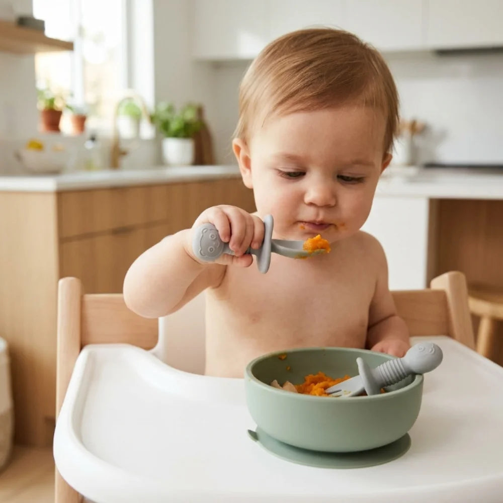 Silicone Baby Spoon & Fork Set | Soft Tip Self-Feeding Utensils for Babies & Toddlers