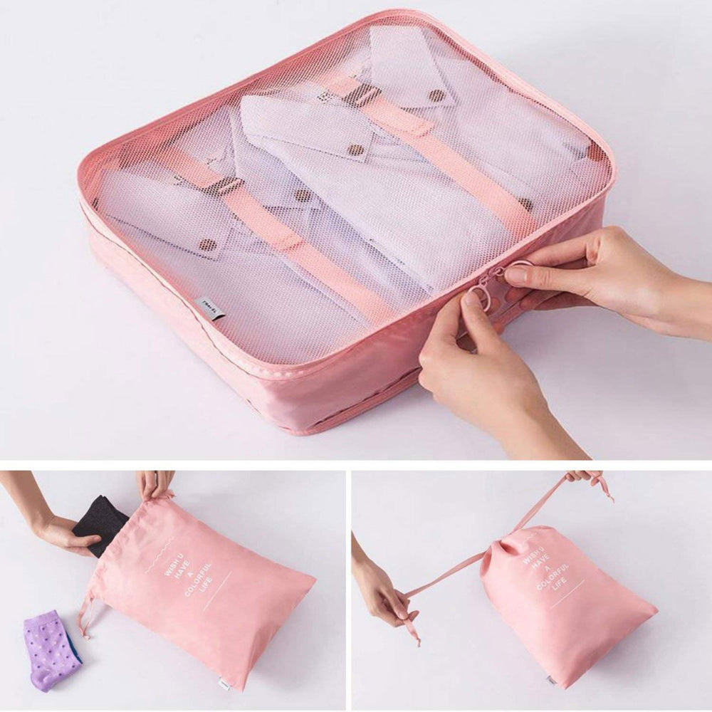 7 in 1 Travel Organizer Set | Packing Cubes, Laundry, Shoe & Cosmetic Bags for Suitcase & Luggage Packing (Multicolor)