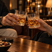 DELLUOGA Set of 6 Prism Cut Whiskey Glasses 205ml | Thick-Walled Wide Mouth Rocks Glasses for Whiskey, Scotch, Bourbon, Cocktails & juices