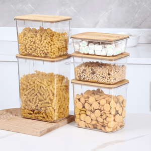 Multi-Purpose Transparent Food Storage Containers with Wooden Lid | Eco-Friendly Kitchen Organization