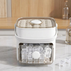 Double Layer Ice Cube Maker with Storage Box, BPA-Free Plastic, Push-Button Release, Transparent Drawer, Carry Handle