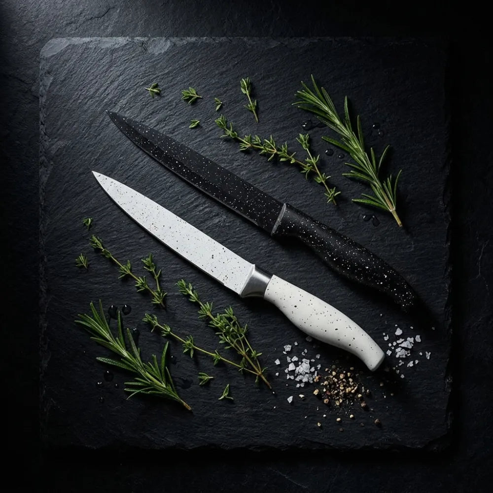 8-Inch High Carbon Stainless Steel Chef Knife | Speckled Non-Stick Coating | Sharp Kitchen Knife with Ergonomic Handle