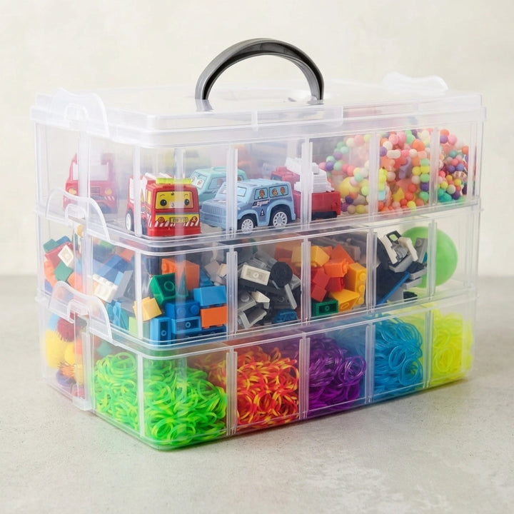 3 Layer Transparent Jewelry Storage Box with 18 Grids | Portable Makeup & Earring Organizer Case with Removable Dividers