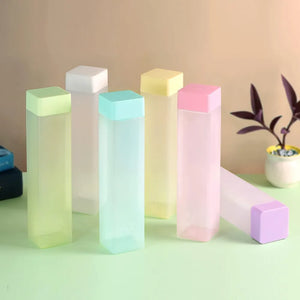 6PCS Square Plastic Water Bottle Set | Slim Flat Frosted Reusable Water Bottles | Multicolour Drink Bottles for Office, Gym & Travel