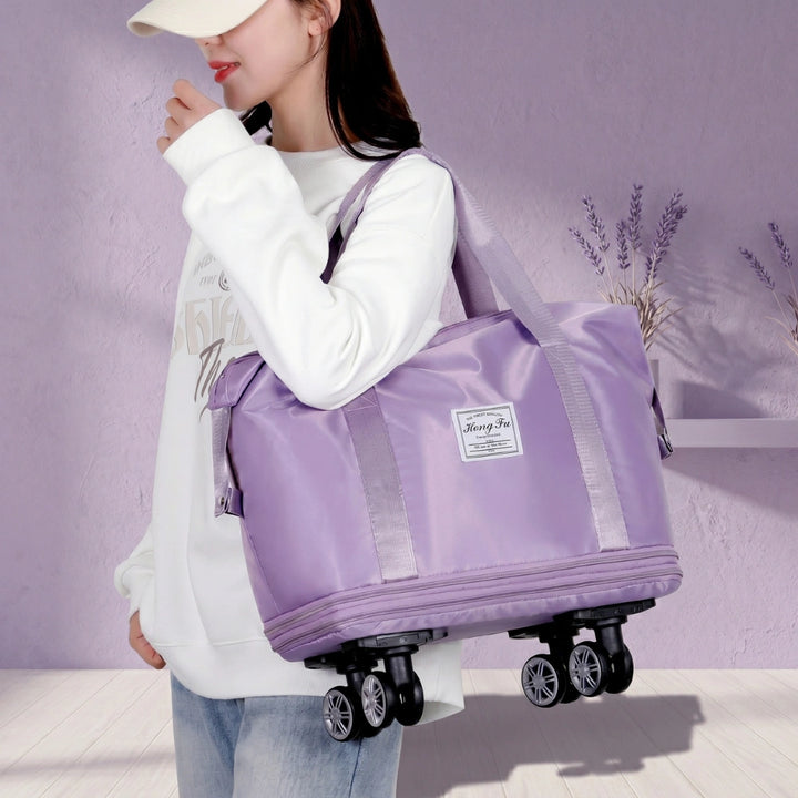 Foldable Expandable Travel Duffle Bag with Wheels – Large Capacity Rolling Trolley Weekend Bag for Travel & Luggage Storage