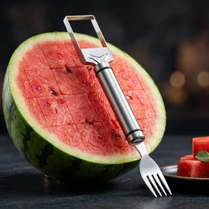 2-in-1 Stainless Steel Watermelon Cutter & Slicer | Fruit Cutting Tool for Watermelon, Melon & Cantaloupe | Easy Cube Slicer