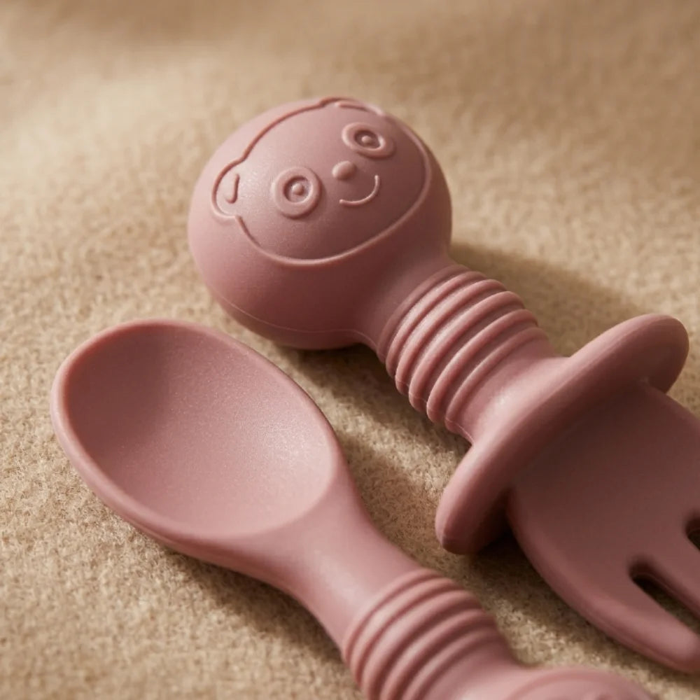 Silicone Baby Spoon & Fork Set | Soft Tip Self-Feeding Utensils for Babies & Toddlers