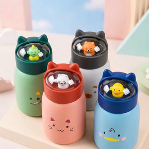 Cute Cat Kids Glass Water Bottle | Leakproof Glass Bottle with Lid | Reusable Drinking Bottle for School, Travel & Daily Use