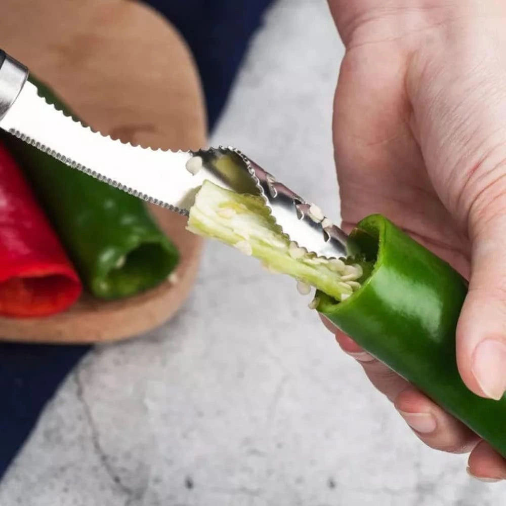 Stainless Steel Chili Corer & Seed Remover Tool | Pepper Deseeder for Jalapeños, Green Chilies & Peppers | Easy Kitchen Gadget