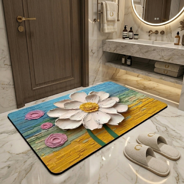 3D Floral Anti-Slip Door Mat | Soft Absorbent Washable Floor Rug for Bathroom, Bedroom & Entrance