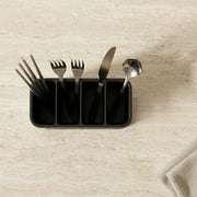 Stainless Steel Cutlery Holder with 4 Compartments | Kitchen Utensil Organizer Caddy for Spoons, Forks, Knives & Cooking Tools | Countertop Storage Drainer  Handle