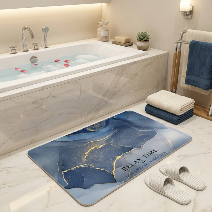 Luxury Marble Relax Time Door Mat | Anti-Slip Soft Floor Rug | Modern Bathroom & Entrance Home Decor Mat