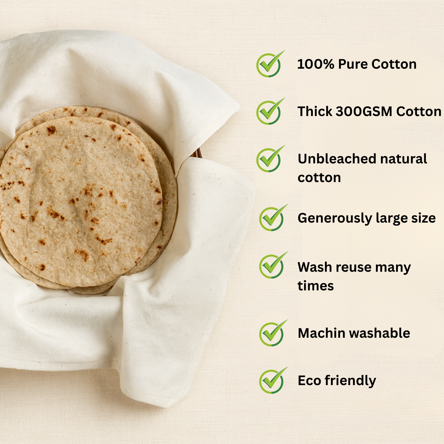 100% Cotton Chapati Cover Double Layer Cloth For Soft Roti Storage