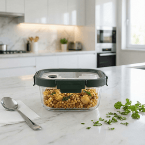 1100ml Square Borosilicate Glass Container | Oven-Safe with Vented Glass Lid