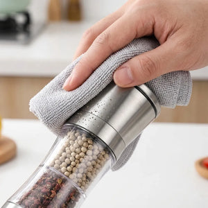 2-in-1 Double Head Stainless Steel Salt & Pepper Grinder | Adjustable Coarseness Glass Spice Mill for Salt, Black Pepper & Seasonings