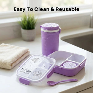 Lunch Box Set with Water Bottle & Spoon | 3 Compartment Leak-Resistant Lunch Box for Kids & Adults | BPA-Free Portable Tiffin Box