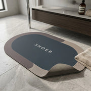 Modern Oval Anti-Slip Bathroom Floor Mat | Soft Absorbent Waterproof Door Rug for Bathroom, Bedroom & Entryway | Minimal Blue Home Decor Mat