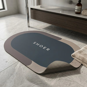 Modern Oval Anti-Slip Bathroom Floor Mat | Soft Absorbent Waterproof Door Rug for Bathroom, Bedroom & Entryway | Minimal Blue Home Decor Mat