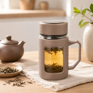 500ml Double Wall Borosilicate Glass Tea Mug with Lid & Handle | Heat-Resistant Coffee Cup | Portable Travel Tumbler for Home & Office