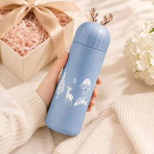 350ml Cute Deer Glass Water Bottle | Leakproof Insulated Flask with Antler Lid | BPA-Free Reusable Sipper for Kids, Girls & Travel (1Pcs)