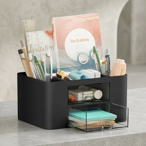 Multi-Functional Desk Organiser with 2 Drawers | Large Capacity Desktop Pen, Pencil & Stationery Storage Holder