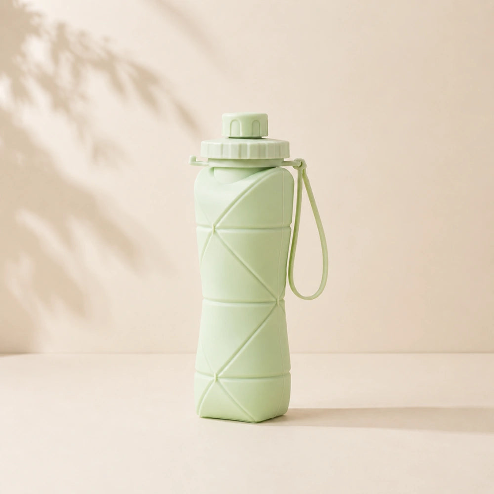600ml Folding Silicone Water Bottle | Collapsible BPA-Free Sports Bottle, Leakproof Travel Water Bottle for Gym, Hiking, Camping, Cycling & Outdoor Activities