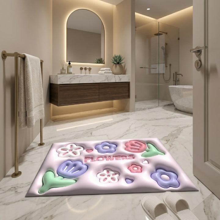 Cute 3D Flower Bathroom Floor Mat | Soft Non-Slip Absorbent Bath Rug Kawaii Floral Decorative Washable Door Mat