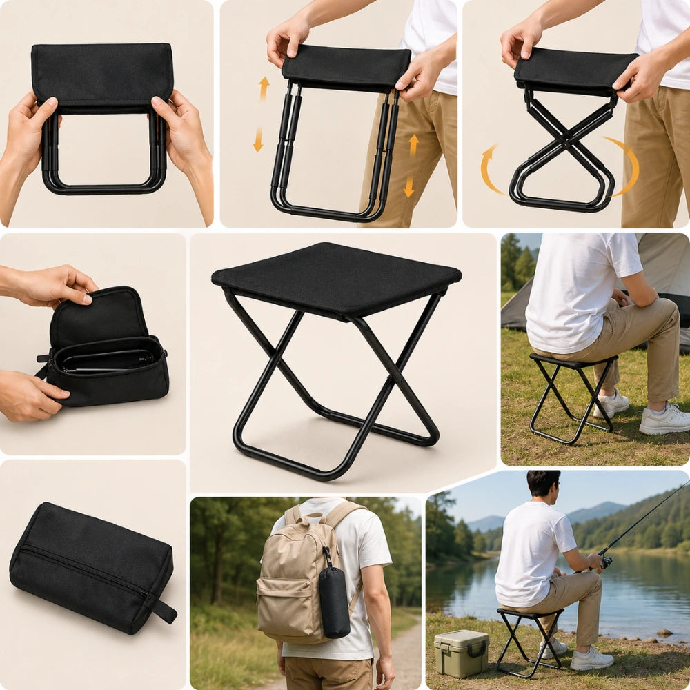 Portable Folding Stool with Carry Pouch | Lightweight Travel Seat | Compact Foldable Stool for Camping, Fishing, Picnic & Outdoor Use