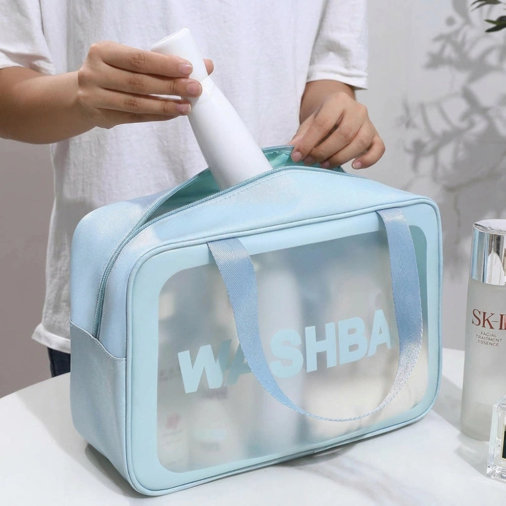 Set Of 3 Printed Transparent Toiletries and Cosmetics Travel Wash Bags