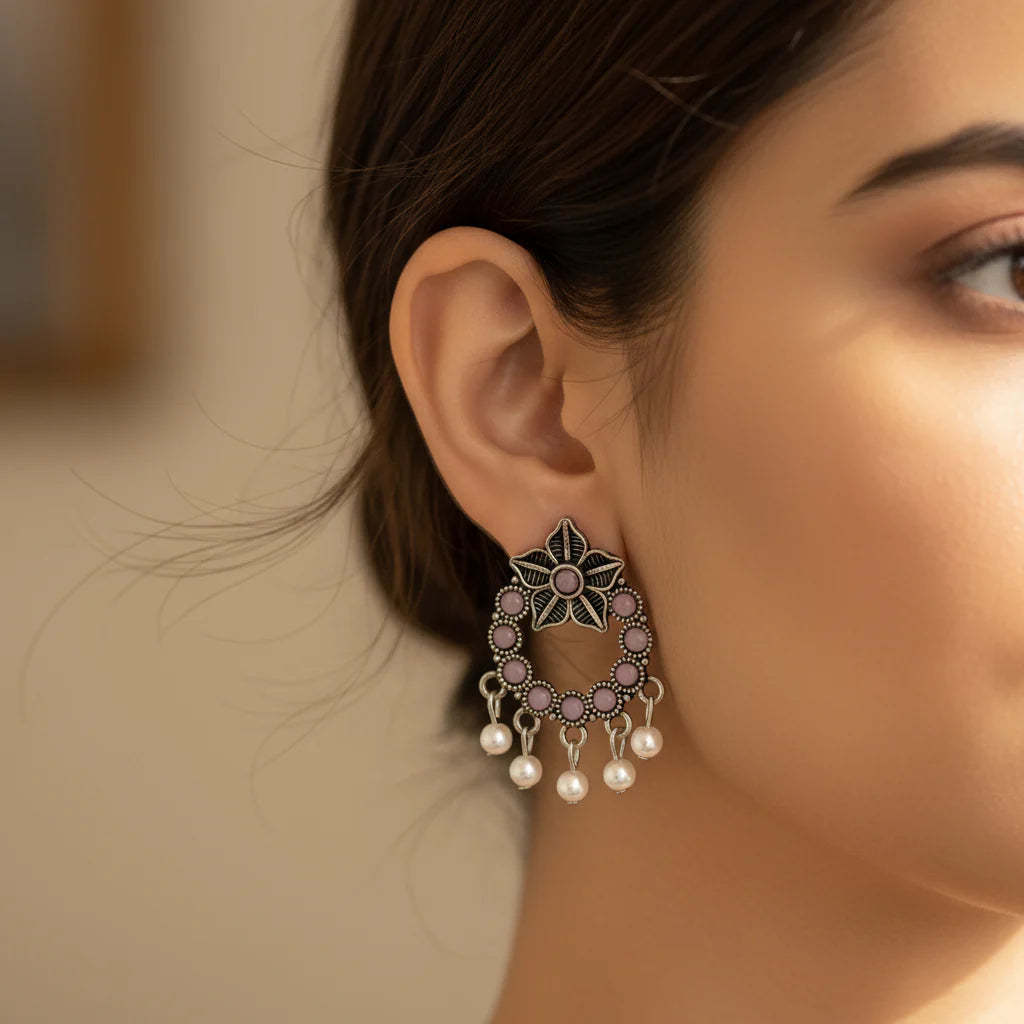 12-Piece Oxidized Silver Ethnic Earring Set | Tribal Jhumka & Dangle Collection