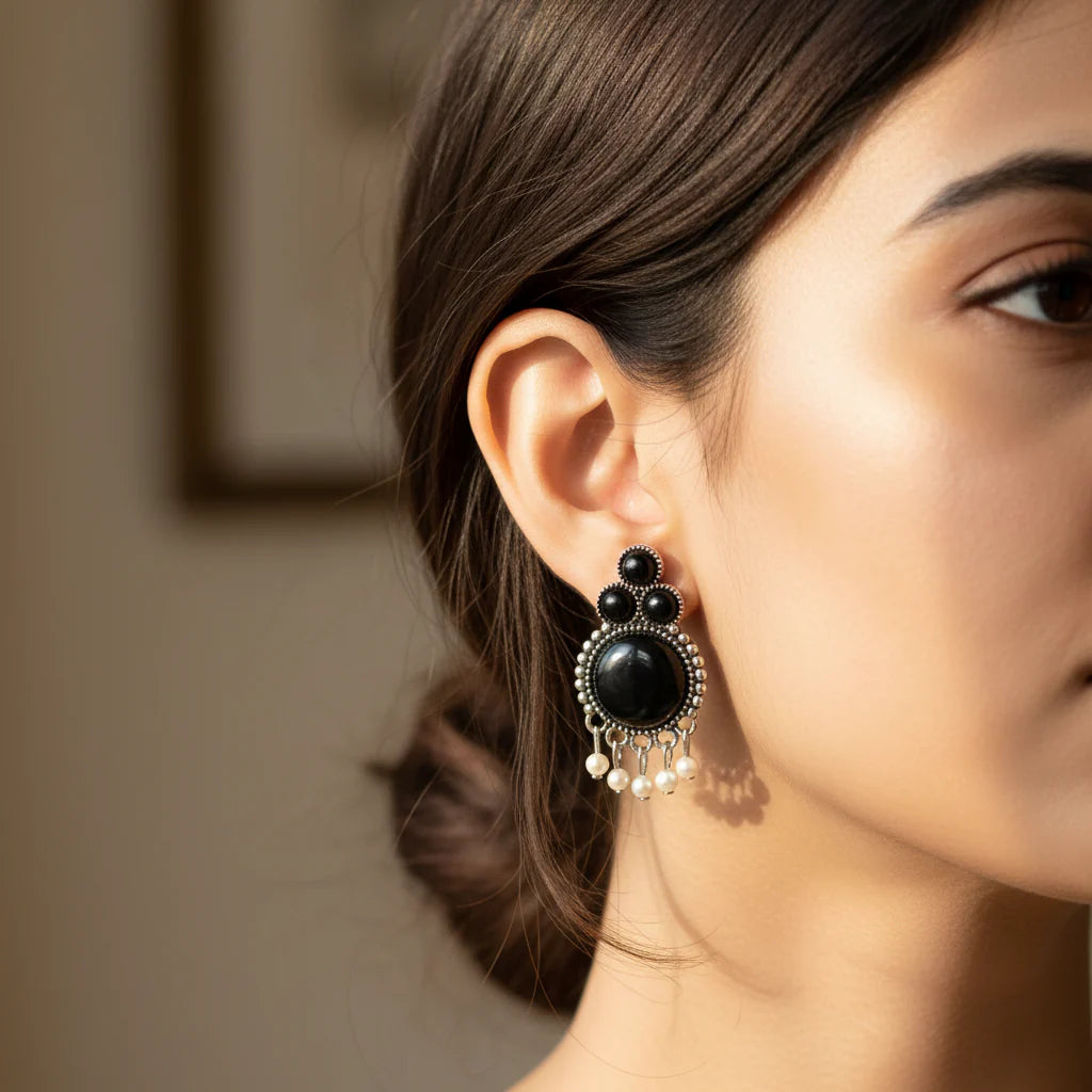 12-Piece Oxidized Silver Ethnic Earring Set | Tribal Jhumka & Dangle Collection